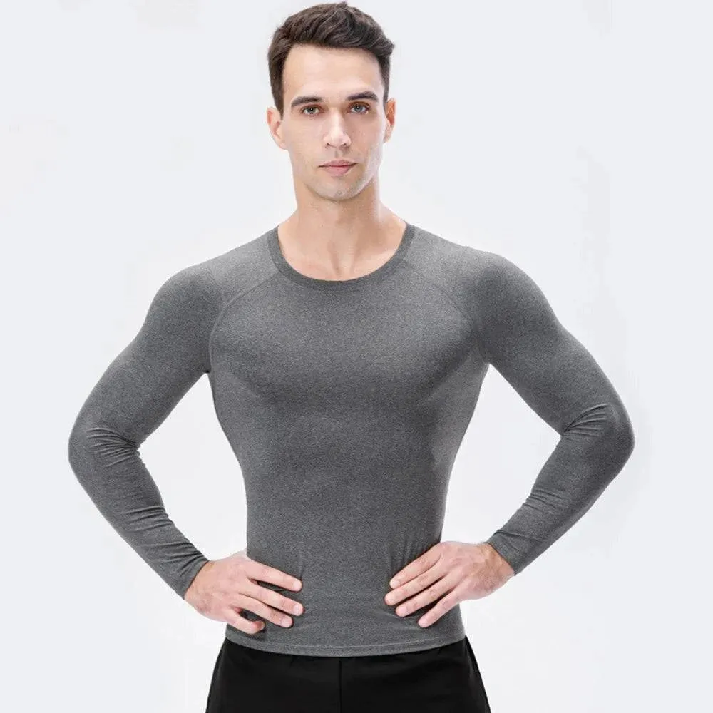 3pcs Men's Athletic Long Sleeve Compre ssion Shirts Quick Dry Workout T-Shirt Running Tops