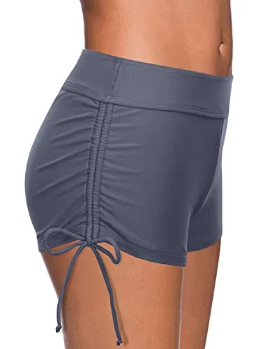 Adjustable Side Ties Straps Bathing Suit Shorts For Women-Grey