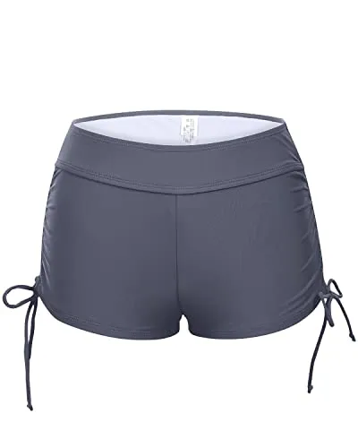 Adjustable Side Ties Straps Bathing Suit Shorts For Women-Grey