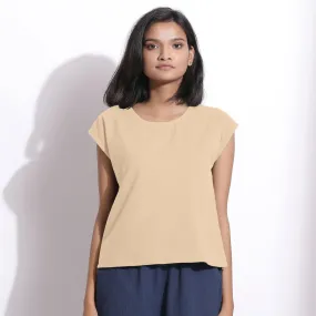 Beige Warm Cotton Flannel Essential Round Neck Top