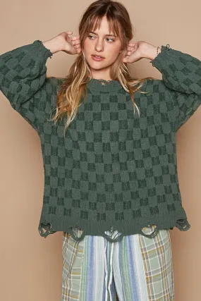 Checkered Distressed Edge Sweater