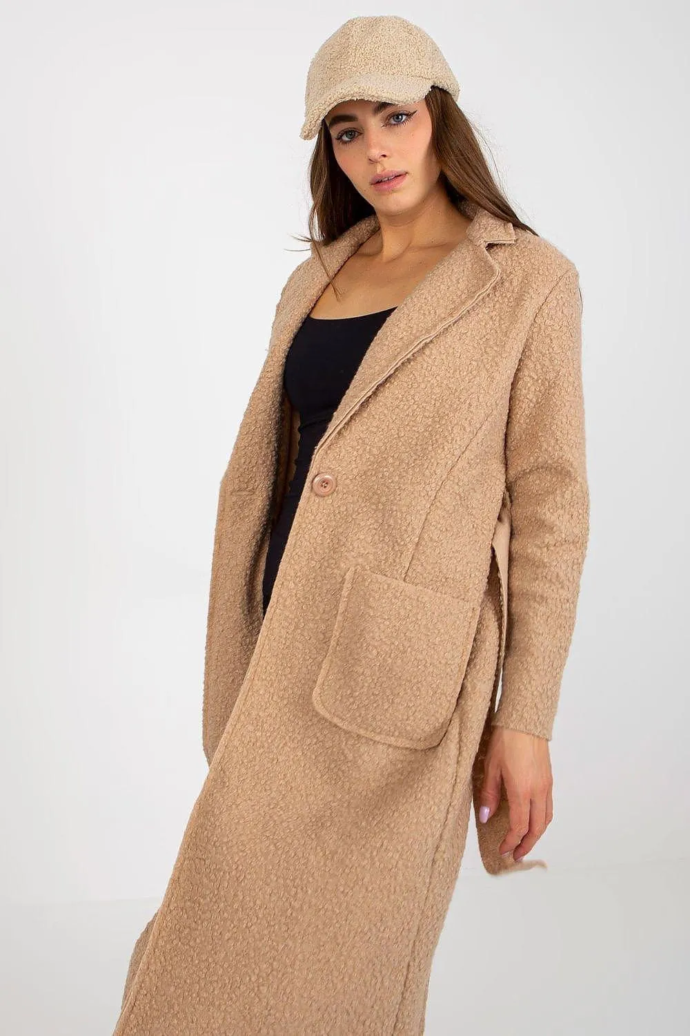 Chic Women's Coat with Tie Belt and Elegant Details