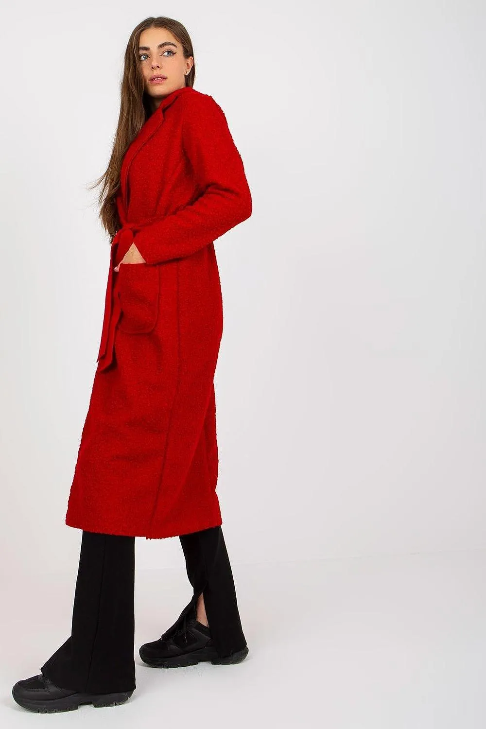 Chic Women's Coat with Tie Belt and Elegant Details