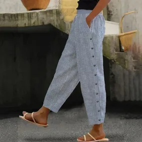 Comfy Blue Striped Side Pocket Pants