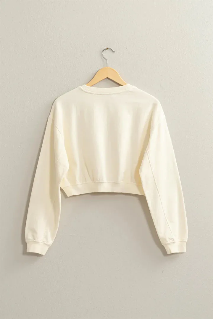 Creamy Vanilla Long Sleeve Cropped Sweatshirt