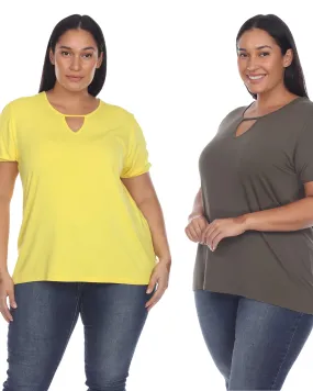 Essential 2 Pack Light Keyhole Neck Top | Yellow Olive