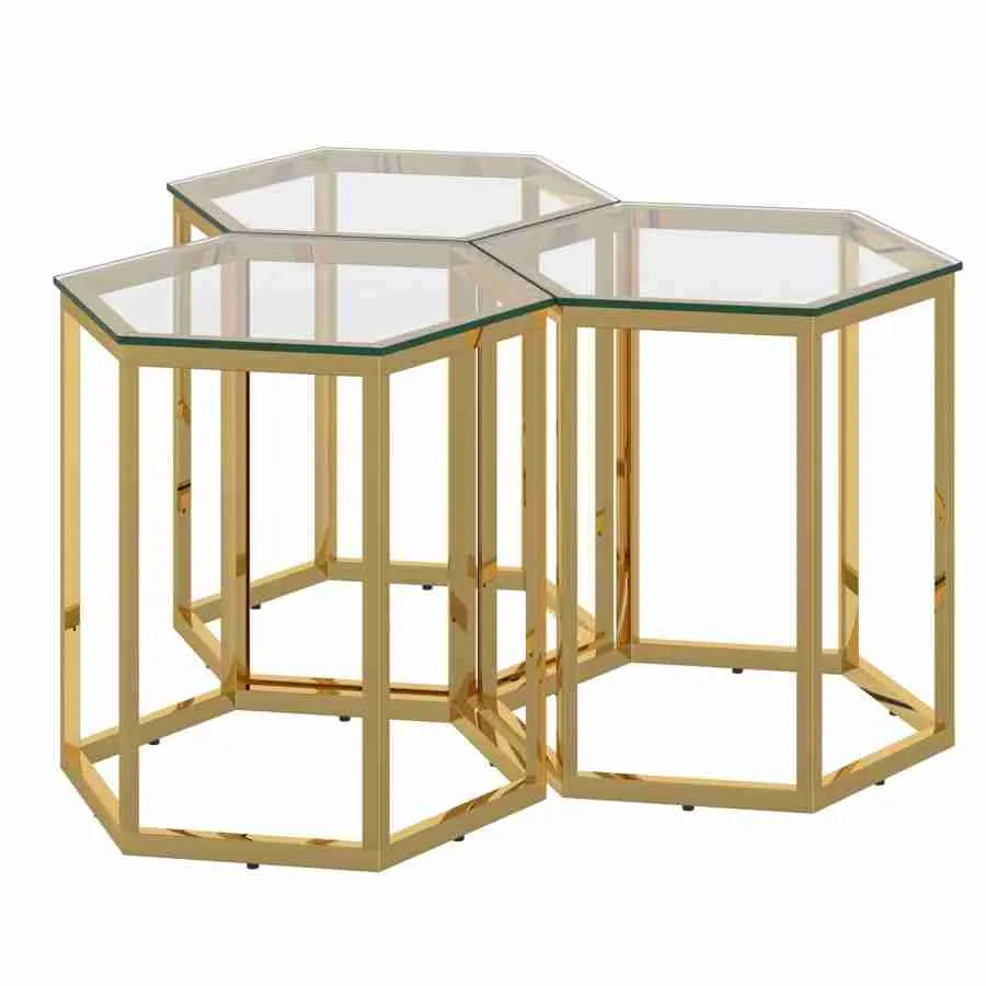 Fleur 3pc Accent Table Set in Gold And Silver