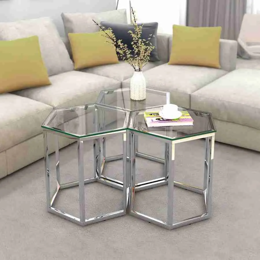 Fleur 3pc Accent Table Set in Gold And Silver