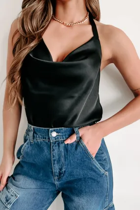 Forever Chic Halter Cowl Neck Bodysuit (Black)