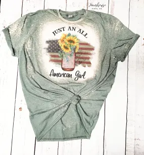 Just An All American Girl Sunflower Mason Jar Bleached Shirt