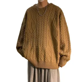 Men's Cable-Knit Sweater - Japanese Trend, Loose Fit