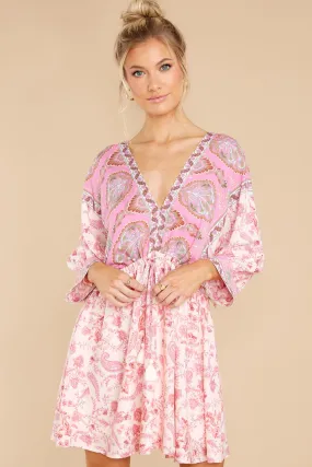 My Heart's Calling Pink Multi Print Dress