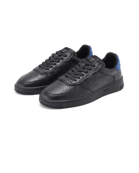 Rare Rabbit Men's Orbiton Black Milled Leather Perforated Details Low-Top Lace-Up Monotone Sneaker Shoes