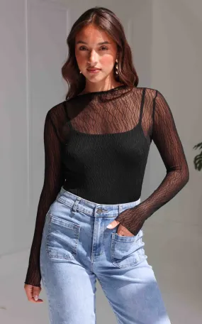 Thurman Sheer Mesh Top - Black Texture