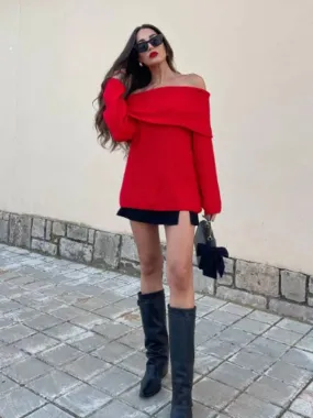 Trendy Off-Shoulder Knit Sweater for Cool, Casual Days