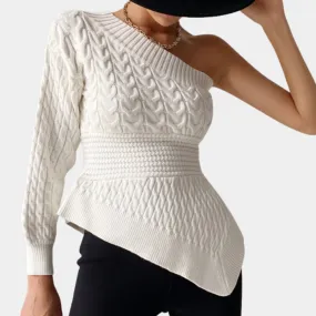 Trendy strikket sweater med én skulder til kvinder