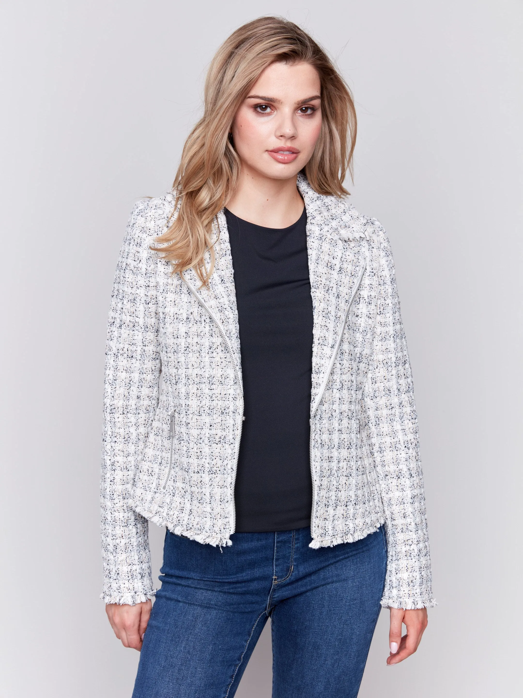 Tweed Perfecto Jacket - White - H-Denim