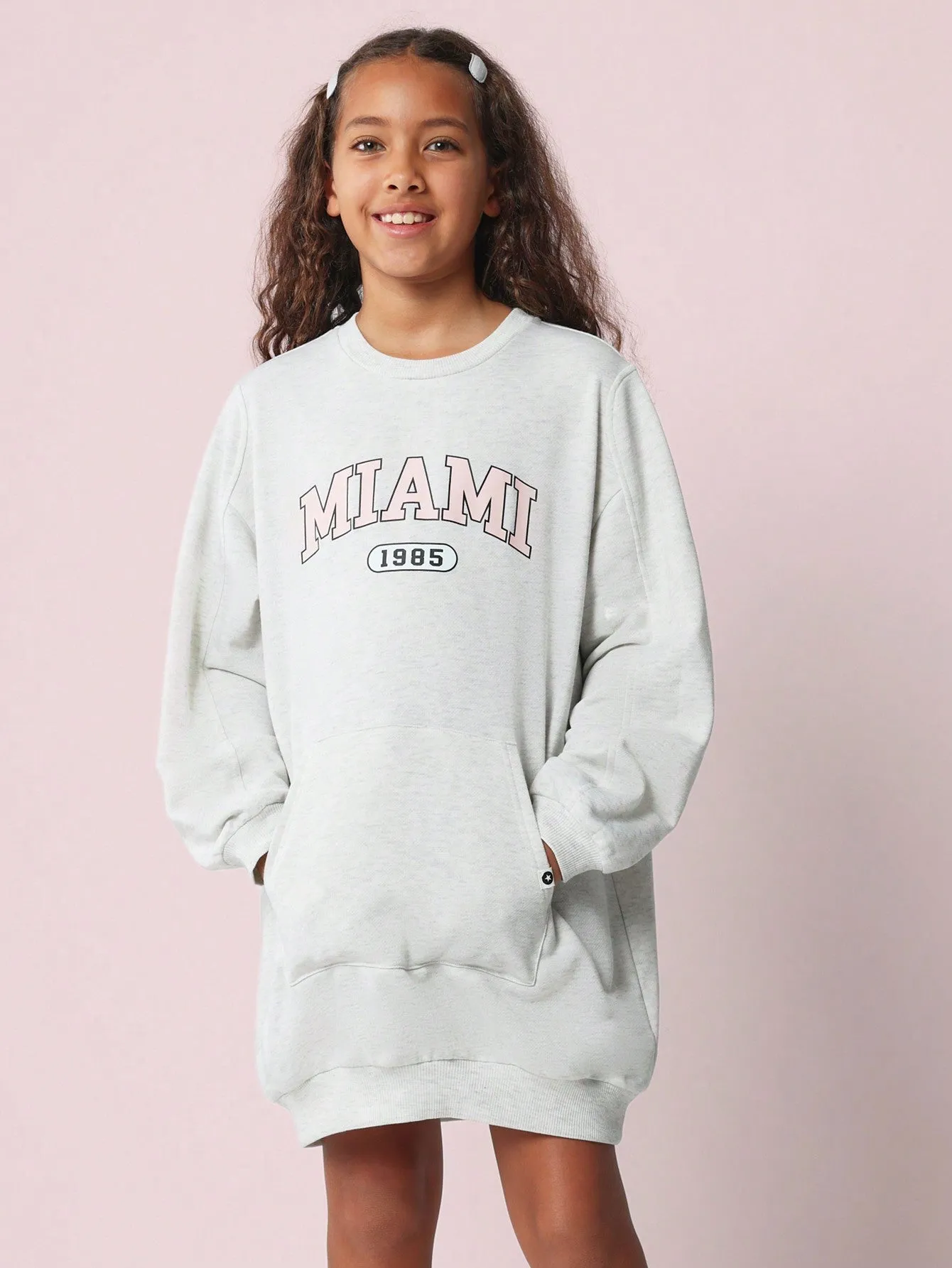 Tween Girls Comfy Seamed Sweatshirts Dress With Miami Graphic Print