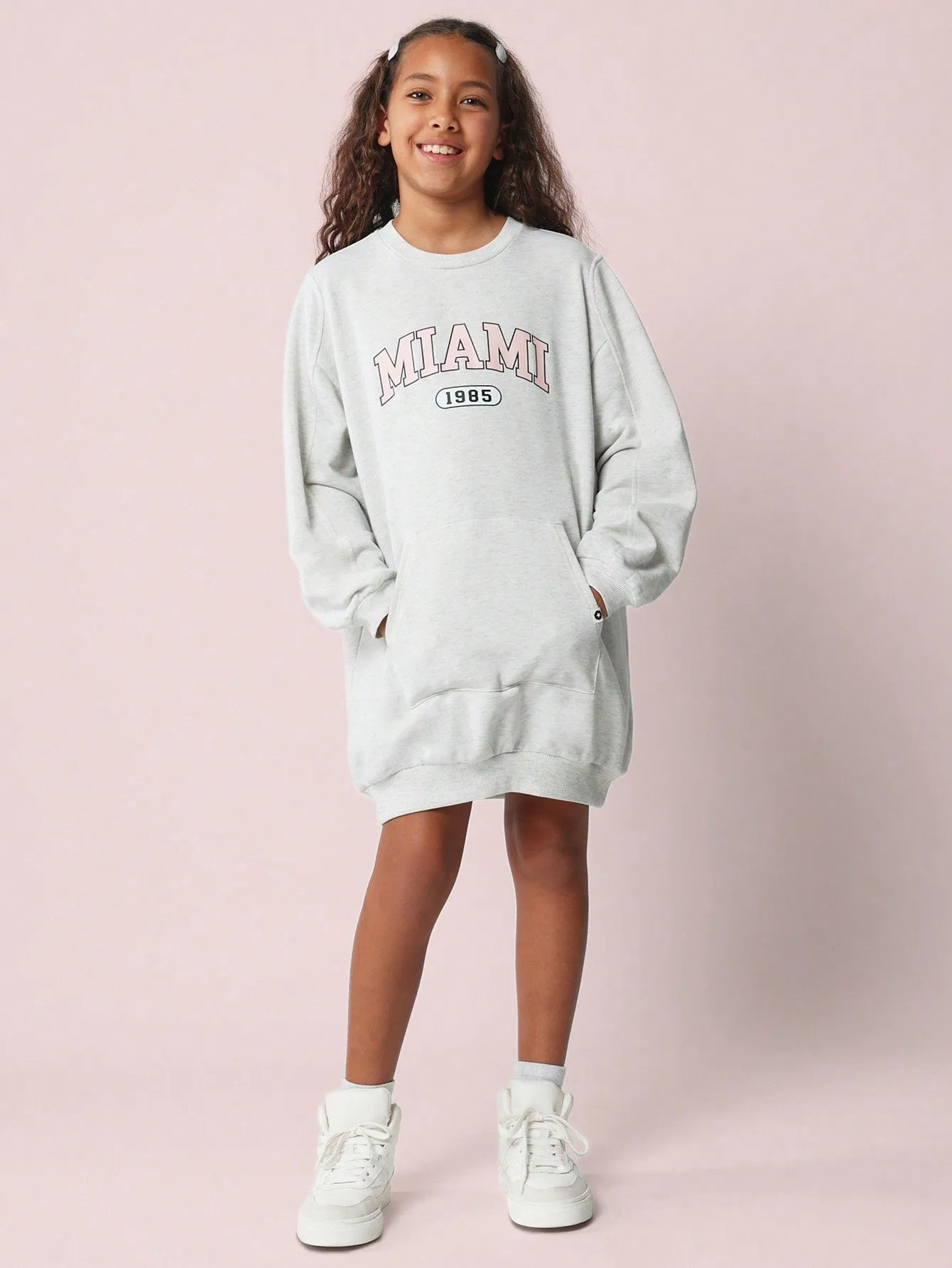 Tween Girls Comfy Seamed Sweatshirts Dress With Miami Graphic Print