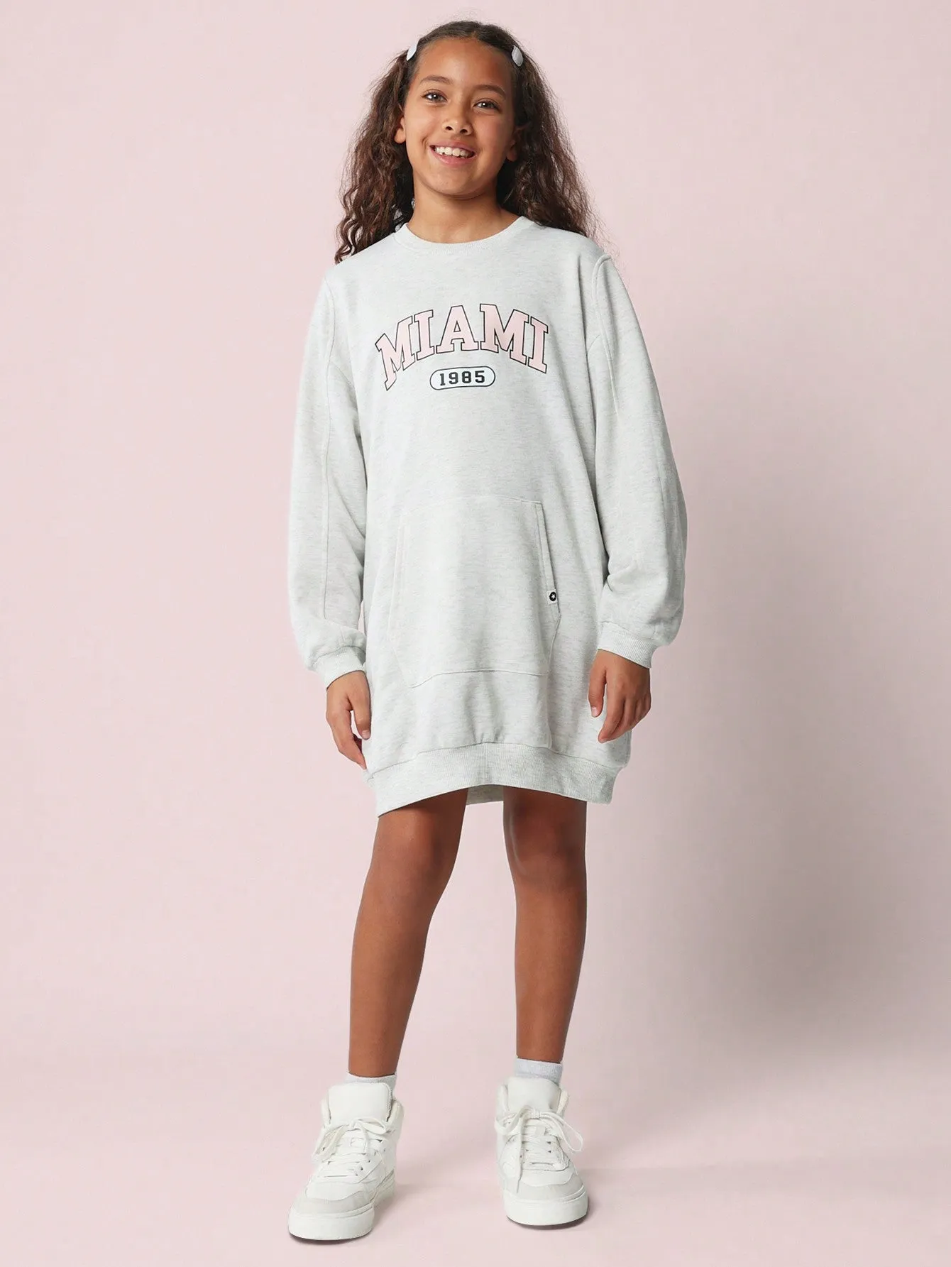 Tween Girls Comfy Seamed Sweatshirts Dress With Miami Graphic Print