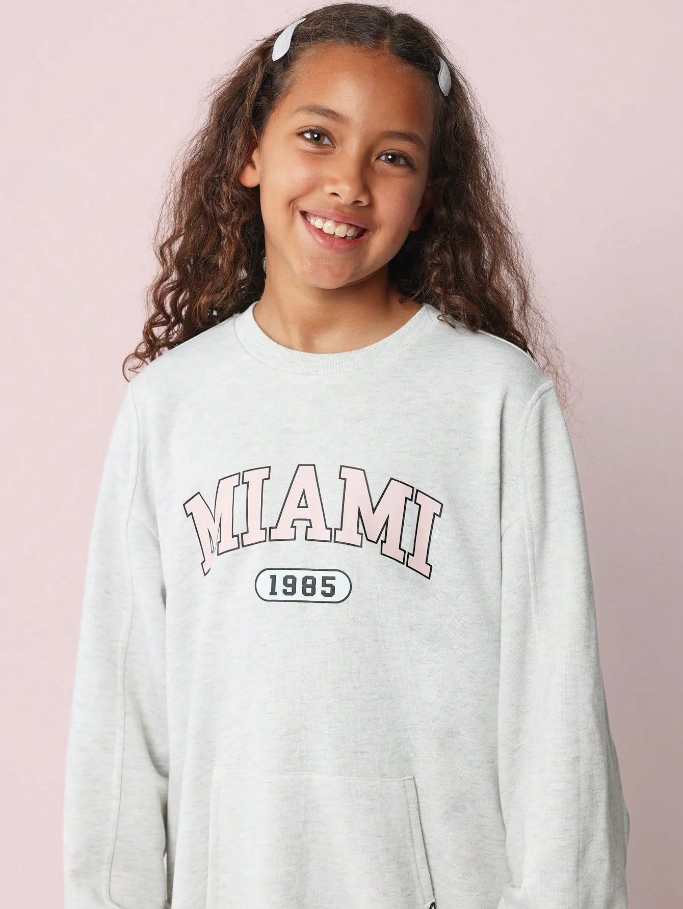 Tween Girls Comfy Seamed Sweatshirts Dress With Miami Graphic Print