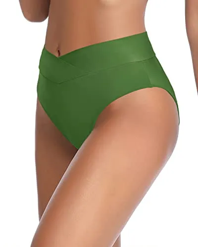 Women High Waisted Swim Bottoms With Twist Front Bikini Bottom-Green