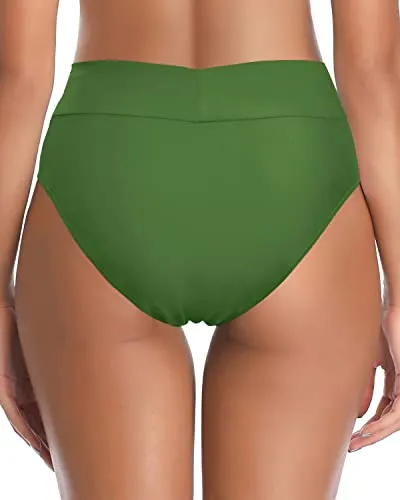 Women High Waisted Swim Bottoms With Twist Front Bikini Bottom-Green