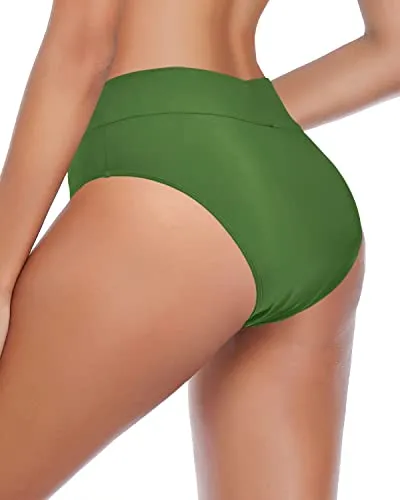 Women High Waisted Swim Bottoms With Twist Front Bikini Bottom-Green