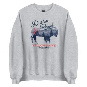 Yellowstone Dutton Ranch Montana Bison Fleece Crewneck Sweatshirt